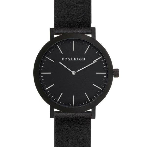 Mini Black & Black Leather Timepiece