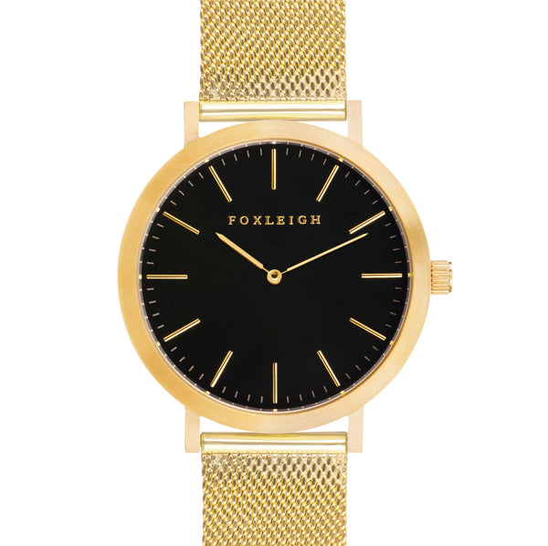 Gold w/ Black Mesh Timepiece