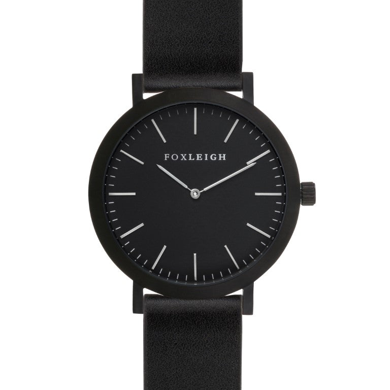 Mini Black & Black Leather Timepiece