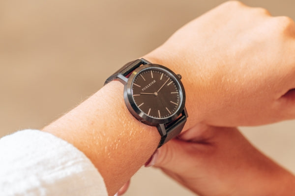 Mini Black & Black Leather Timepiece