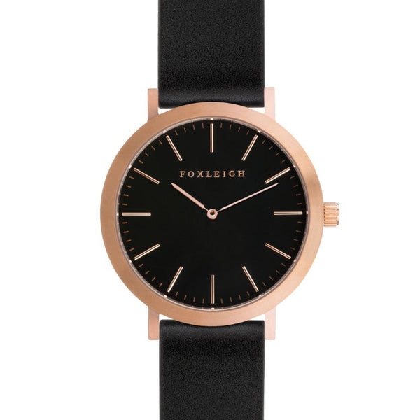 Mini Rose Gold & Black Leather Timepiece