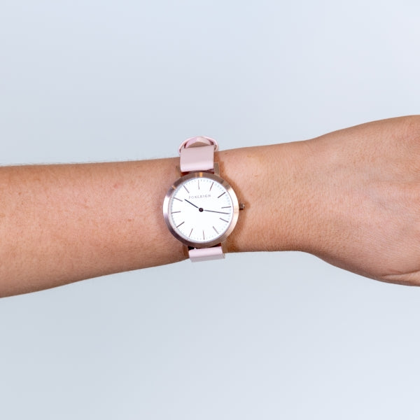 Mini Rose Gold & Peach Leather Timepiece