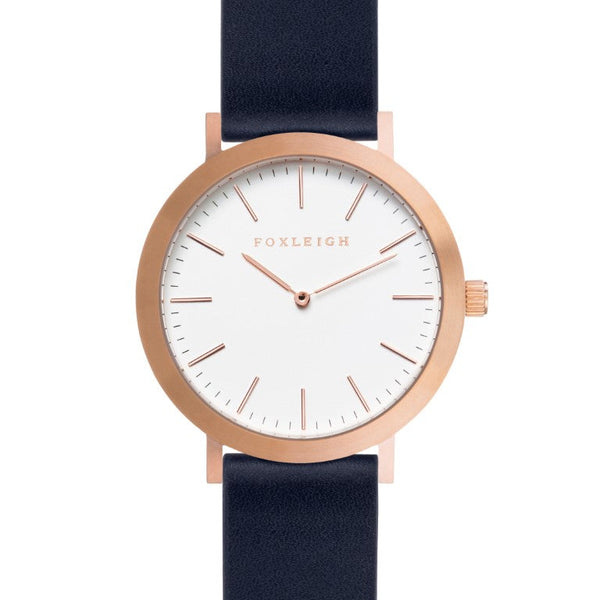 Mini Rose Gold & Navy Leather Timepiece
