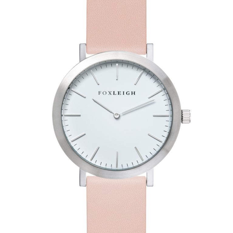 Mini Silver & Peach Leather Timepiece