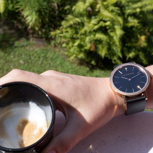 Rose Gold & Black Leather Timepiece