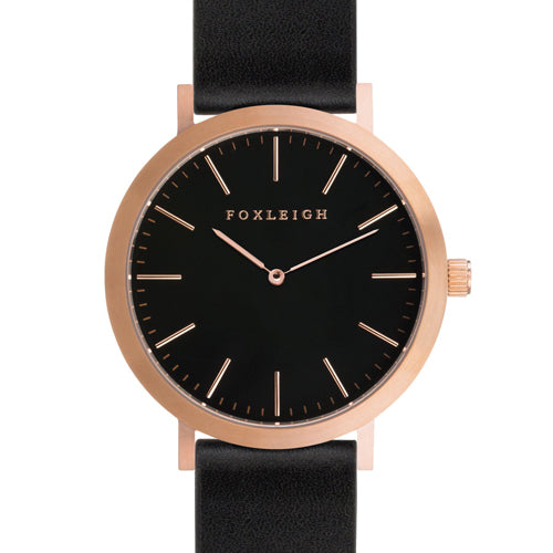 Rose Gold & Black Leather Timepiece