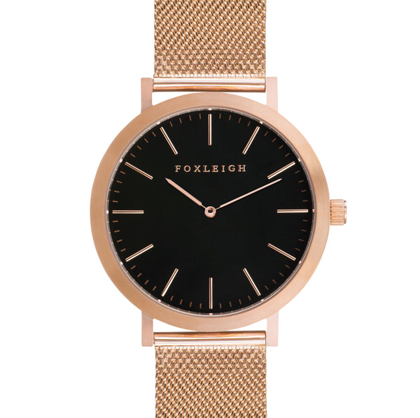 Rose Gold w/ Black Mesh Timepiece