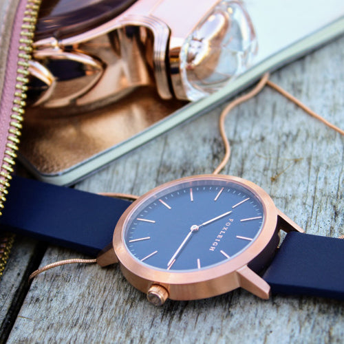 Rose Gold & Navy w/ Navy Leather Timepiece