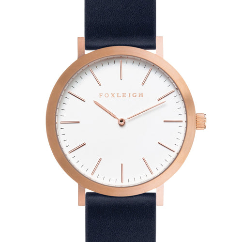 Rose Gold & Navy Leather Timepiece