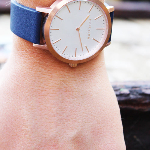 Rose Gold & Navy Leather Timepiece