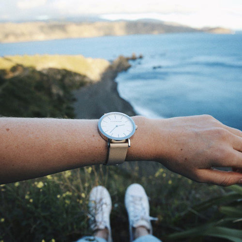 Silver & Creme Leather Timepiece