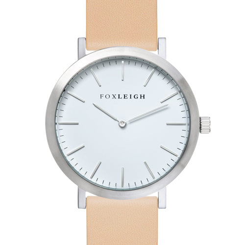 Silver & Creme Leather Timepiece