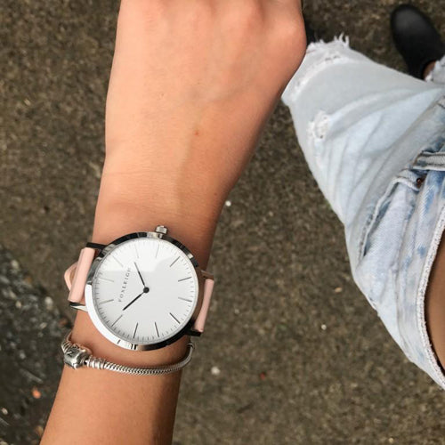Silver & Peach Leather Timepiece