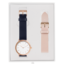 Rose gold watch with 2025 navy band